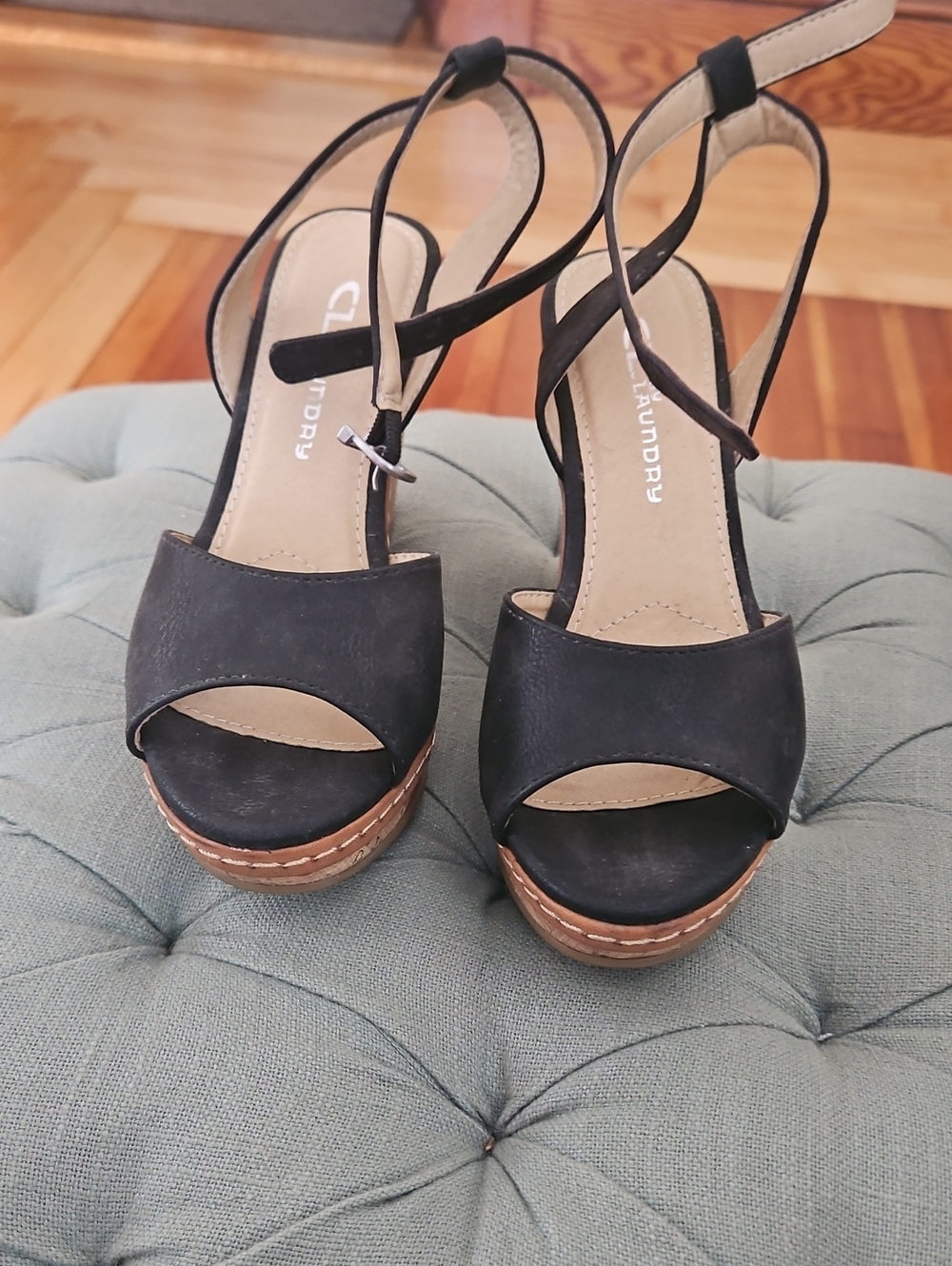 Laundry By Shelli Segal Black Platform Wedge Sandals with Ankle Strap